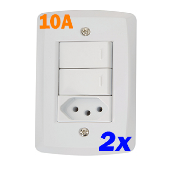 Kit 2un Interruptor Duplo Simples + Tomada 10a - Tramontina LUX2